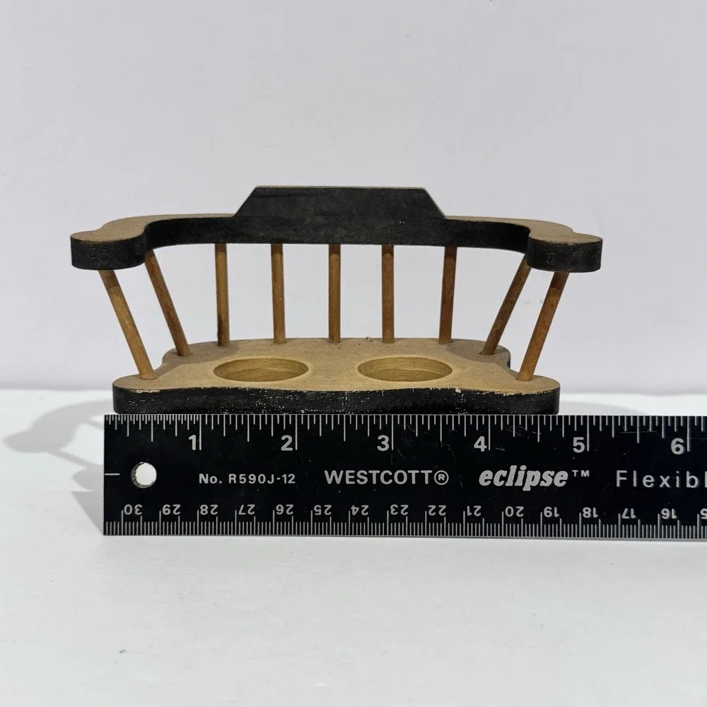 Vintage‎ Wooden Bench Salt & Pepper Shaker 3 Piece Set Hand Painted Flowers